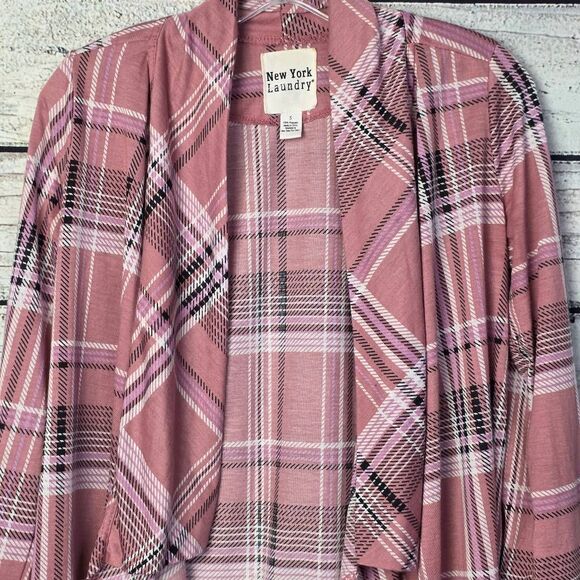 New York Laundry Pink Plaid Open Front Cardigan Small - Picture 3 of 7